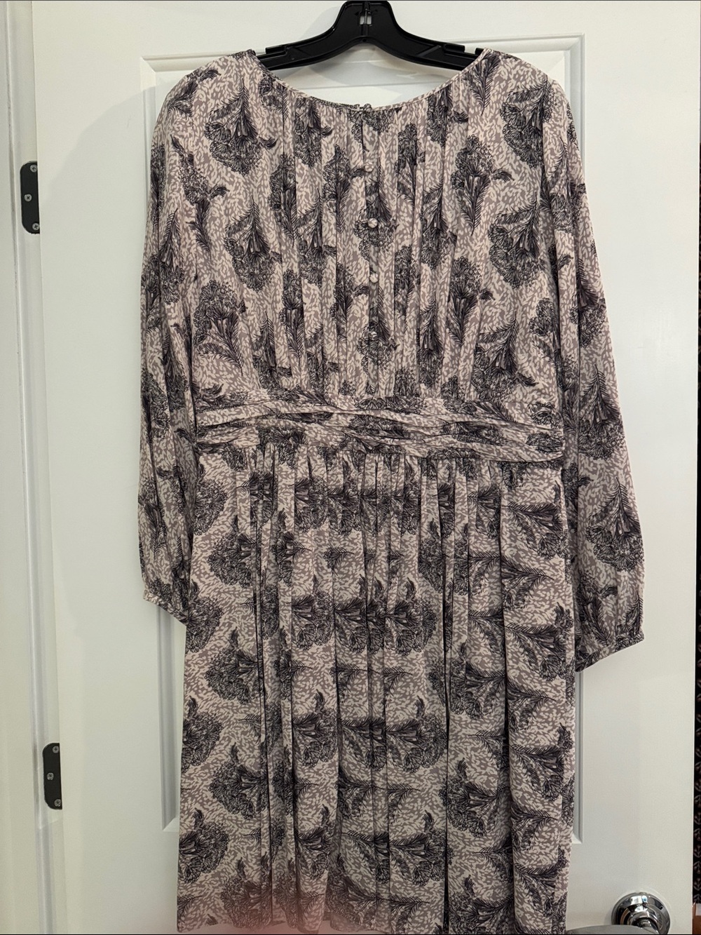 Boden Pink and Black Floral-Print Long-Sleeve Pleated Dress - Picture 2 of 4